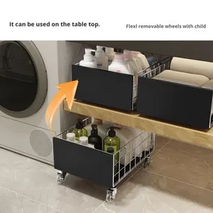 घरेलू कपड़े की टोकरी और पहियों के साथ फर्श पर खड़े बाथरूम कैबिनेट - Product Image 4