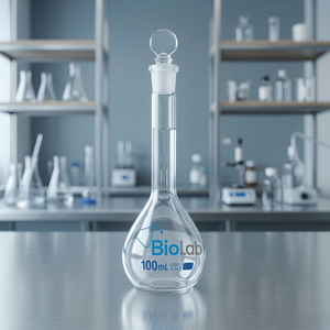 Fiole volumétrique en verre borosilicaté à col long avec bouchon pour laboratoire chimique 100 ml - Product Image 1