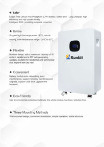 แบตเตอรี่ Sunkit 16kWh LiFePO4 |   ระบบจัดการแบตเตอรี่อัจฉริยะ (BMS) แบบออลอินวัน สำหรับใช้งานนอกระบบ (Off-Grid) ในบ้าน รองรับอุณหภูมิ -20-65 องศาเซลเซียส พร้อมมาตรฐาน IP65 และรองรับการใช้งานมากกว่า 6000 รอบการใช้งาน - Product Image 5
