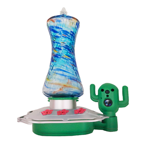 Glass Hummingbird <b>Feeder</b> with 4 Feeding Ports and Built-in Ant Moat Blue Outdoor Wild <b>Bird</b> <b>Feeder</b> with Plastic Cap - Product Image 6