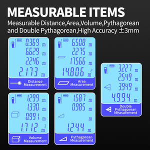 Tester infrarosso <span class=keywords><strong>digitale</strong></span> del <span class=keywords><strong>metro</strong></span> di lunghezza di distanza del <span class=keywords><strong>Laser</strong></span> 394ft/120m con 1.8 "la visualizzazione dell'affissione a cristalli liquidi per il Volume di Area di distanza ed il pitagorico - Product Image 2