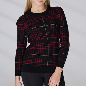 Suéter de Punto Personalizado de Fábrica, 100% Lana, para Mujer, Manga Larga, Cuello Redondo, Diseño a Cuadros - Product Image 6