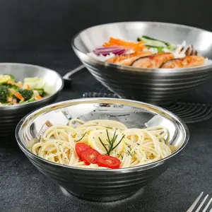 Double-decker Korean Ramen Bowl Salad Bowl Sliver Factory Supplier 304 Stainless Steel Anti-scalding for Baby Food Living Room