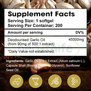 Capsules de gel mou de haute concentration en huile d'<span class=keywords><strong>ail</strong></span> inodore vieillie, à forte teneur en allicine, marque privée, supplément alimentaire OEM - Product Image 2