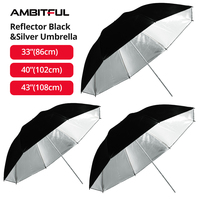 AMBITFUL Parapluie Réflecteur Noir et Argent pour Flash de Studio Photo 33'' (86cm) 40'' (102cm) 43'' (108cm) pour Speedlite