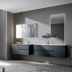 Vasque de salle de bain moderne en acier inoxydable sur mesure avec base en MDF et lavabo en pierre, design minimaliste pour hôtel et usage domestique - Product Image 2