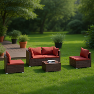 Ensemble de salon de jardin rouge cannelle en rotin brun, mobilier d'extérieur contemporain résistant aux intempéries, 4 places - Product Image 2