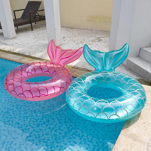 Flotador de Piscina de Verano, Anillo de Natación para Niños, <span class=keywords><strong>Inflable</strong></span>, Semitransparente, con Purpurina Rosa, Anillo de Natación de Sirena con Cola de Pescado, Anillo de Natación para Adultos - Product Image 1