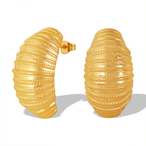 Gold Geometric <b>Stud</b> Earrings Irregular Folds Design <b>Titanium</b> Steel EH194 Fashion Jewelry - Product Image 5