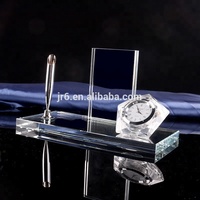 CR006 multifonction cristal fournitures de bureau organisateur de bureau nom carte porte-stylo papeterie boîte de rangement ensemble de Table avec horloge