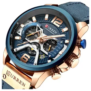 CURREN 8329 Accepter le logo personnalisé Quartz Movt Montres en cuir véritable Choronogh Mens Quartz Watch