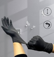 Gants en Nitrile Noir 3mil pour Tatouage, Beauté, Salon, Manucure et Onglerie, Vendus à l'Unité, Texturés au Bout des Doigts, Jetables