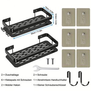 2 Pack Metal <b>Shower</b> Caddy Shelf Organizer Rack Self Adhesive Black Bathroom Shelves Basket Wall Shelf for Bathroom Storage Rack - Product Image 5