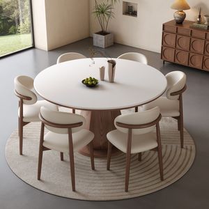 Juego de Mesa y Sillas de Comedor Redondas de Madera Maciza y Mármol de Lujo Moderno, para 4, 6 u 8 Personas, Diseño Rústico Único para Cocina y Comedor - Product Image 3