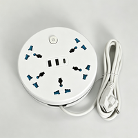 Stop Kontak Listrik Anjehold Factory Wholesale Retractable Cable Round Power Strip 5 Outlet 2 USB 1 Type-C Desktop Multi Plug Socket untuk Kantor