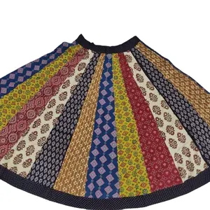 Rok Menyala Katun Print Blok Ajrakh Tradisional India-Rok Fesyen Bollywood-Rok Fashion Musim Panas