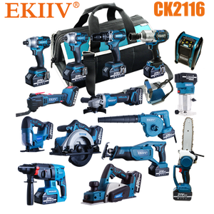 EKIIV Meuleuse d'angle sans fil bleue 115 mm 21v Ensemble d'outils sans fil Combo Cloison sèche avec <span class=keywords><strong>souffleur</strong></span> d'air sans fil - Product Image 5