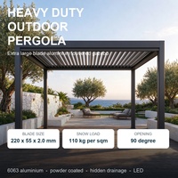 Pergola à lames orientables en aluminium robuste, grande taille, motorisée, abri de jardin imperméable avec éclairage LED