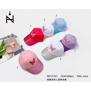 Butterfly Embroidered Children's Baseball Cap Pink Red White Blue <b>Purple</b> Glitter Brim One Size - Product Image 3