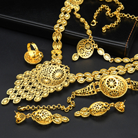 Juego de Joyería de Lujo para Mujer, Collar, Aretes, Pulsera y Anillo Chapados en Oro de 24K, Diseño Exclusivo para Bodas en Dubái