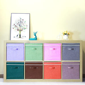 13인치 큐브 접이식 패브릭 수납함 (뚜껑 포함) 40L 접이식 옷장 정리함 린넨 접이식 수납함 (손잡이 포함) - Product Image 5