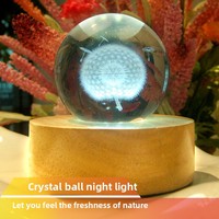 Style chinois bois de hêtre 3D veilleuse LED boule de cristal lumineuse entrée USB en bois artisanat cadeau ornements batterie transfrontalière
