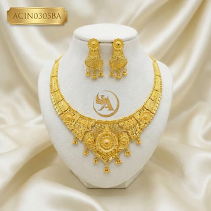 Trendy Stylish African <b>Bridal</b> Fashion Short Necklace Set 18K One Gram Gold Plated Jewelery for Women Only Online Design - Product Image 1
