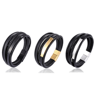 Le plus récent bijoux en acier inoxydable plaqué or barre avec Bracelet en cuir véritable pour hommes Bracelet en cuir tressé fait main