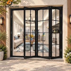 Porte pliante en aluminium à 4 panneaux GS Custom, cadre noir, verre en grille, porte d'entrée extérieure pour patio - Product Image 2