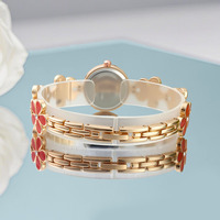 W032 Jam Tangan Wanita Bulat Quartz Casing Rose Gold Gelang Bunga Dial Berhias Rhinestone Jam Tangan Wanita Manis Grosir