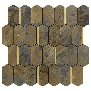 Azulejos de mosaico hexagonales largos fáciles de instalar, pegatina 3D para suelo contra salpicaduras