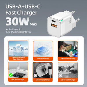 Chargeur mural super rapide 30W PD QC3.0 à deux ports Type-C pour téléphones mobiles et appareils, certifié Gan CE, garantie de 12 mois - Product Image 2