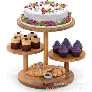 Wooden multi-tiered <b>desktop</b> decorative storage tray, multi-tiered <b>shelf</b>, tall round cake tray - Product Image 3