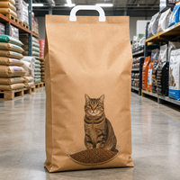 Recycelbare Standbeutel für Tierfutter mit Flachboden, Reißverschluss und Griff aus Braunem Kraftpapier für Katzen- und Hundefutter
