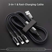 Kabel Pengisian Cepat Ramah Lingkungan 3-in-1 TPE/PVC Berlapis Nilon Anti-Kusut Tahan Lama Universal untuk Ponsel & Tablet