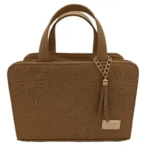 Bolso de Mano Tipo Satchel de Cuero PU con Estampado Floral para Mujer, Color Camel, Gran Capacidad, Uso Diario, Estilo Elegante, Marca Fana Patricia - Product Image 1