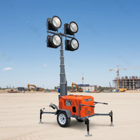 Tour d'éclairage mobile portable à levage manuel pour éclairage d'urgence avec lampes LED / lampes au halide métallique pour zones minières / chantiers de construction