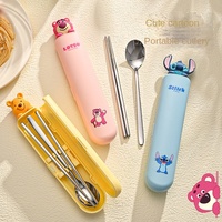 Ensemble de couverts portables Winnie Pooh authentique en acier inoxydable 304, style coréen mignon de dessin animé, style Instagram, cuillère et baguettes à emporter