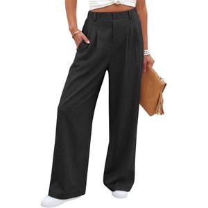 Women Wide Leg Pants High Waist Waffle Knit Stretchy Casual Business <b>Pull</b> On Palazzo Trousers - Product Image 1