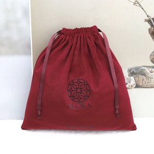 Custom Logo Printing Large Red Velvet Hair Dryer Packaging Dust Bag Soft Wedding Party Favor <b>Gift</b> Storage Drawstring Dust Pouch - Product Image 1