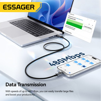 Cable USB-C a USB-C ESSAGER ES-X89 con Pantalla LED, Trenzado, para Teléfono y Laptop, 5A PD 100W, Carga Rápida, Cable de Datos USB-C para iPhone y Samsung