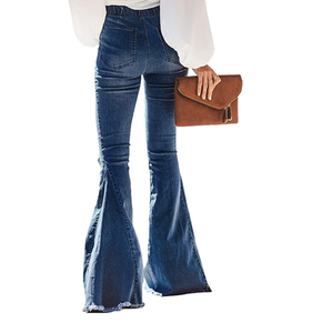Pantalones <span class=keywords><strong>Vaqueros</strong></span> de Mezclilla con Cintura Elástica y Dobladillo de <span class=keywords><strong>Campana</strong></span>, Estilo Desgastado, Moda Primavera, <span class=keywords><strong>Tallas</strong></span> <span class=keywords><strong>Grandes</strong></span> para Mujer - Product Image 2