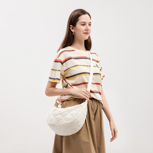 Women's Crossbody Bag Dumpling Shape White Quilted Stitching Single Strap Zipper Closure Spring 2025 Everyday Use - Product Image 1