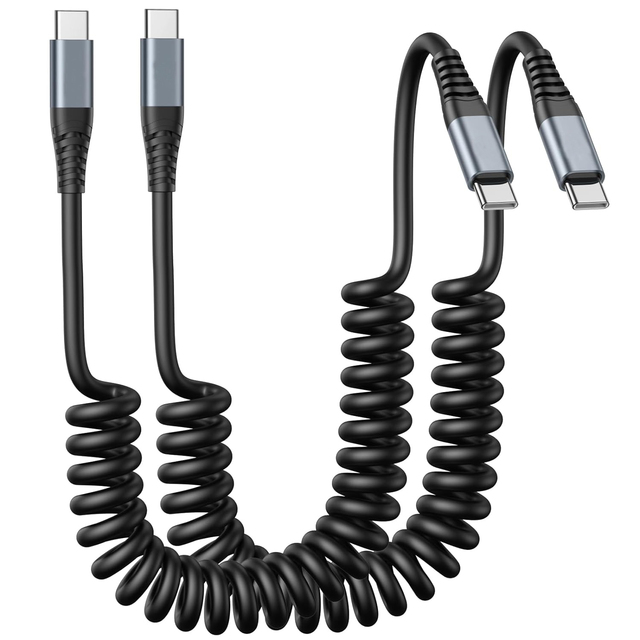 Coiled USB-C to USB-C Cable Flexible, Durable & Tangle-Free Charging and Data Transfer