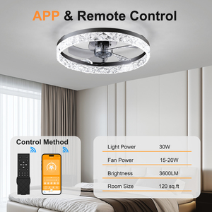 19.7'' Flush Mount Crystal <b>Ceiling</b> <b>Fan</b> Light 6 Speed Reversible Quiet DC Motor 3CCT Adjustable for Living Room Bedroom - Product Image 5