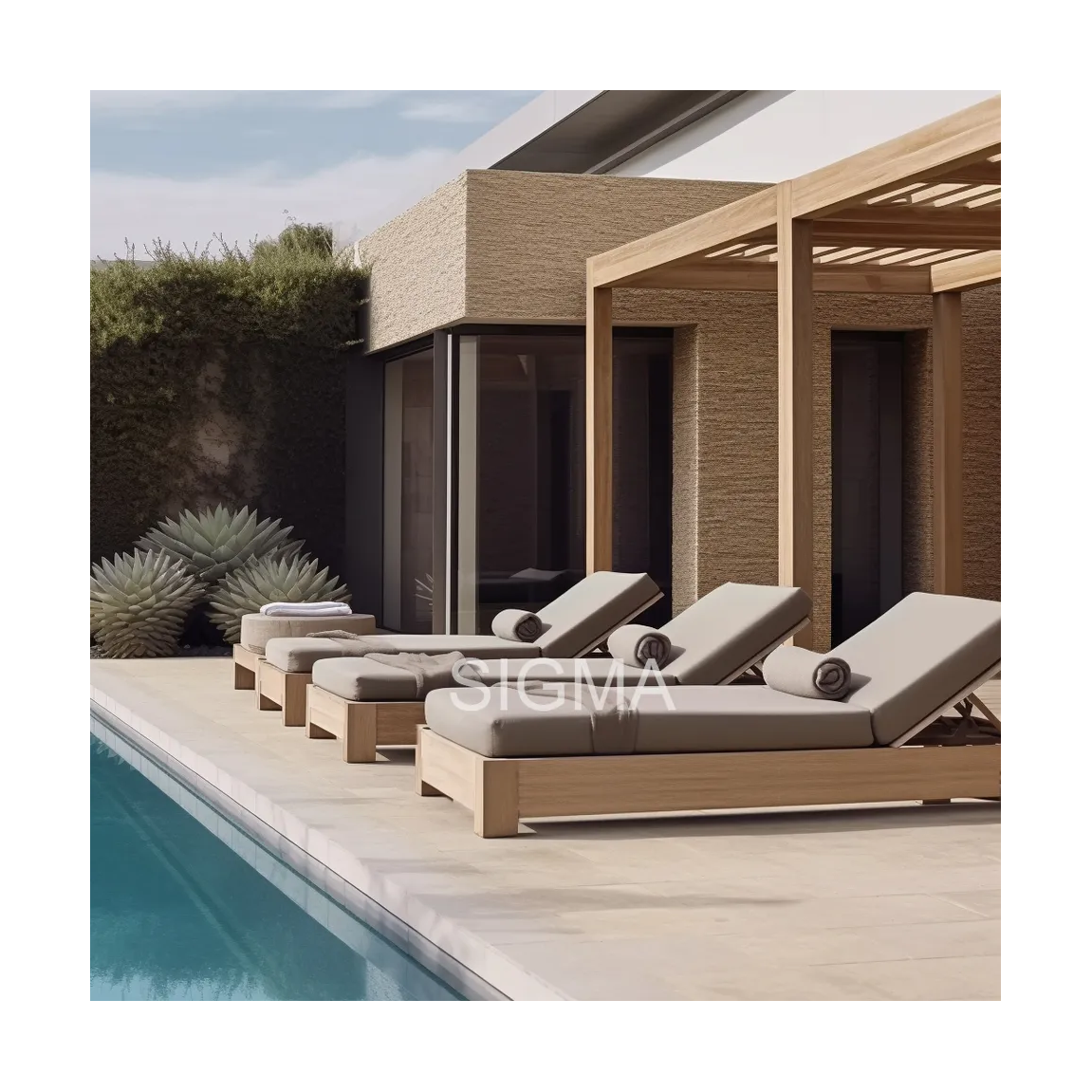 High Quality Patio Garden Pool Sun Soft Daybed Cushion Furniture Set Solid Wood Teak Outdoor Chaise Lounge Chair