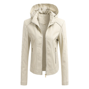 Ventes de liquidation - Veste d'hiver pour femmes en cuir PU doublée de polaire épaisse et chaude, longue, décontractée, coupe-vent, avec capuche, vente en gros - Product Image 2