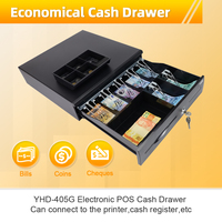 Tiroir-caisse YHD-405G avec compartiments ajustables pour billets, serrures à clé 3 positions, 5 plateaux amovibles pour pièces de monnaie, stable et sécurisé