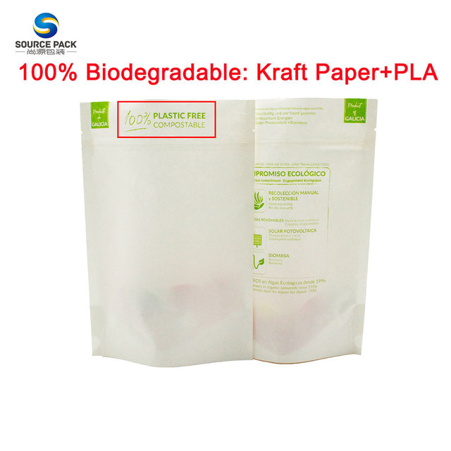 Sustainable Zipper Food Bolsa Eco Friendly PLA Kraft Paper Doypack Compostable Custom Stand up Pouch Biodegradable Packaging Bag