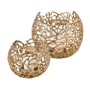 Bougeoir en Aluminium doré Hurricane avec bougeoir votif en verre pour décorations de centres de Table - Product Image 1